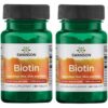 Frasco de tabletas de Biotina Swanson 10000 mcg liberación prolongada