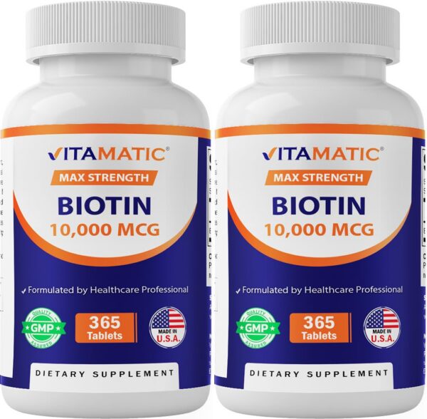 Version 1.0.0 Botella de biotina Vitamatic 10,000 mcg para cabello piel y uñas