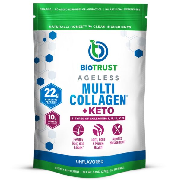 Frente del envase BioTrust Multi Collagen Keto MCT