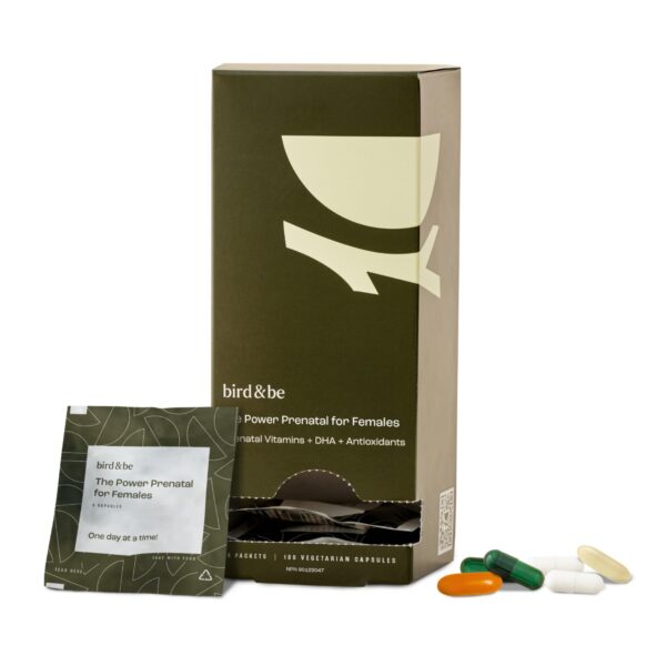 Frente del frasco bird&be Prenatal