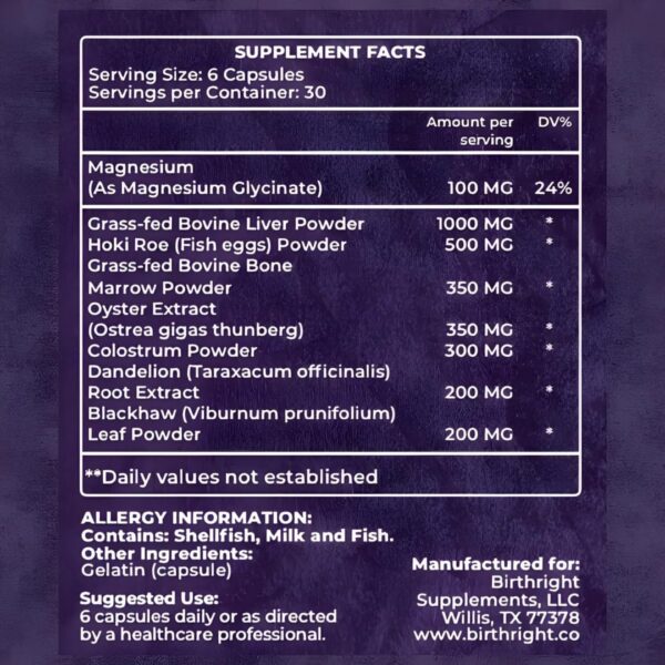 Lista de ingredientes de Birthright prenatal