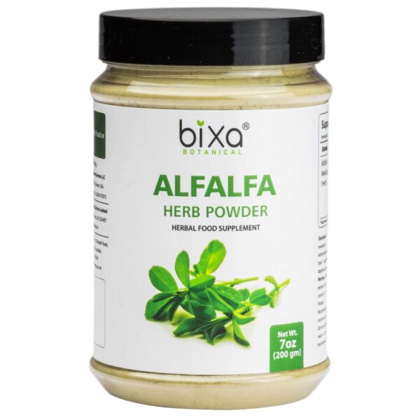 Frasco de polvo puro de alfalfa bixa BOTANICAL ayurvédico
