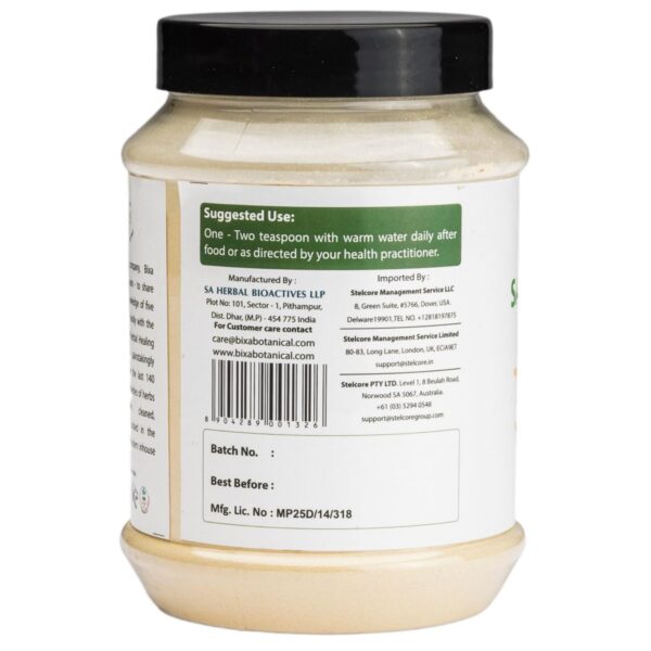 Envase con polvo Safed Musli y etiqueta