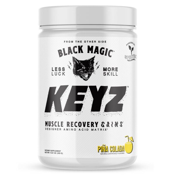 Etiqueta frontal de Black Magic Keyz aminoácidos en polvo