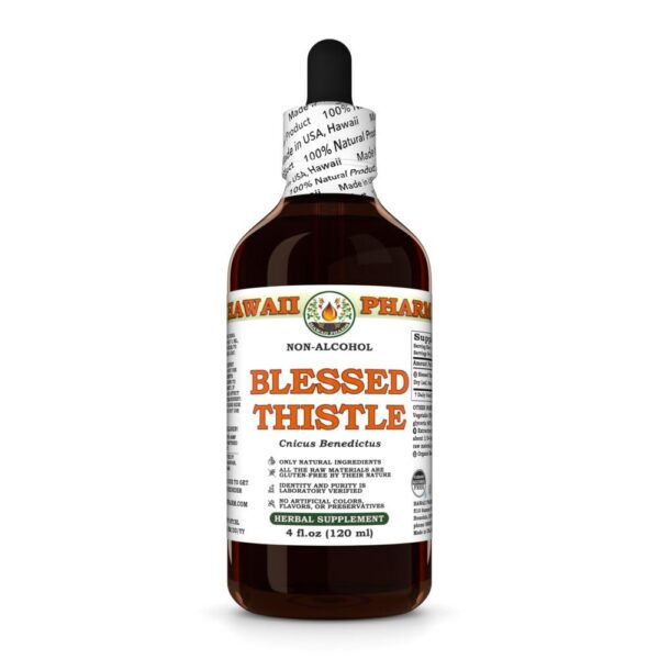 Frasco de Blessed Thistle extracto líquido sin alcohol con etiqueta