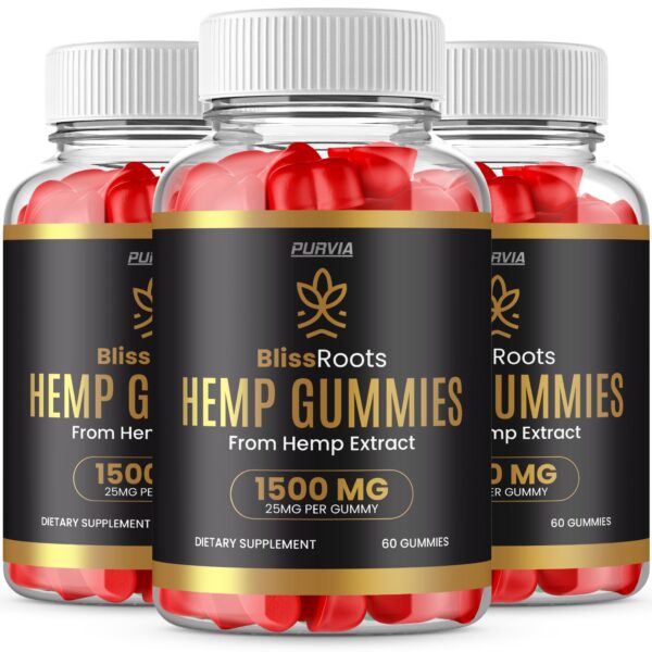 Version 1.0.0 Frente del envase Bliss Roots Gummies de cáñamo