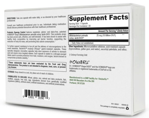 Blíster probiótico vegetariano Probiotic Synergy Control Retzler Rx