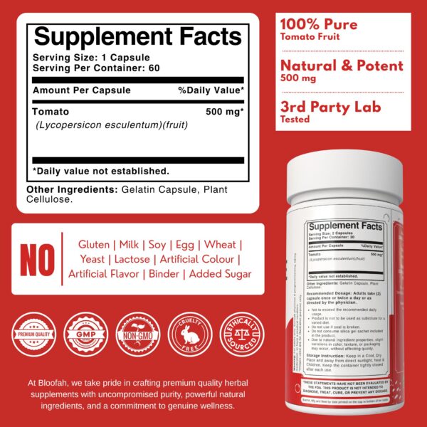 Bloofah etiqueta frasco cápsulas tomate licopeno