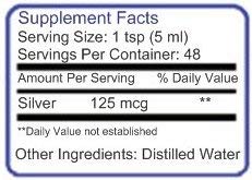 Frasco y etiqueta Blue Ridge Silver 25 ppm plata coloidal 8 oz