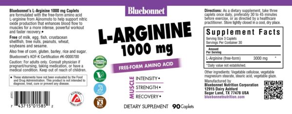 Etiqueta de BlueBonnet L-Arginina 1000 mg cápsulas