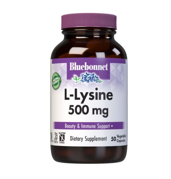 Frente de la botella Bluebonnet L-Lysine 500 mg