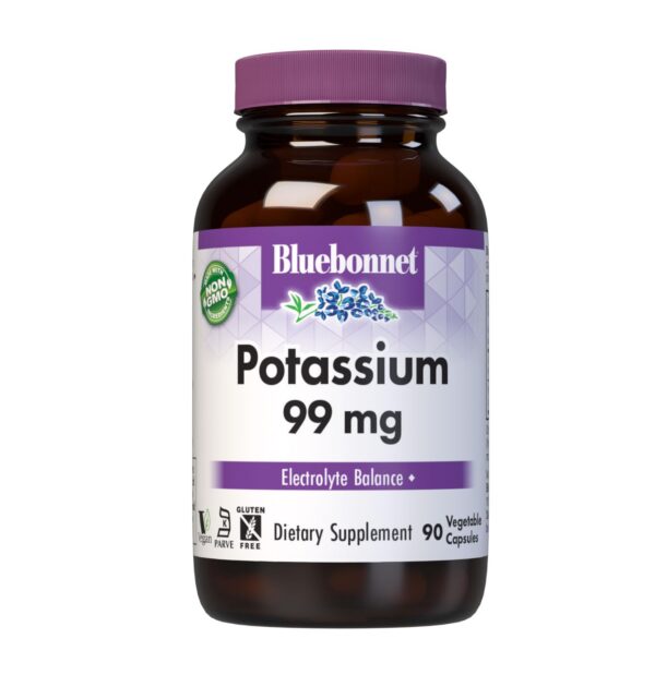 Botella de Bluebonnet Potasio 99 mg con cápsulas vegetales