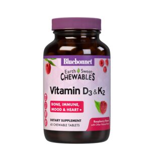 Bluebonnet tabletas masticables vitamina D3 y K2 sabor frambuesa