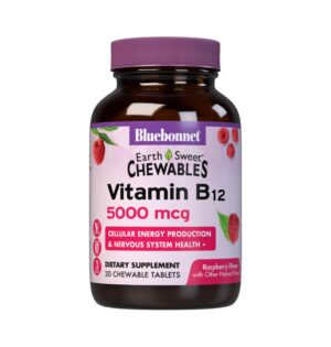 BlueBonnet Vitamina B12 masticable sabor frambuesa envase