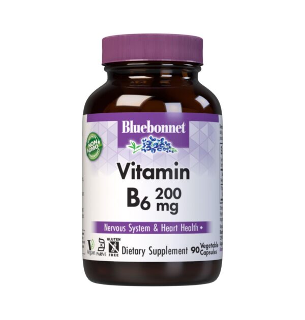 Bluebonnet Vitamina B6 200 mg frasco cápsulas vegetales