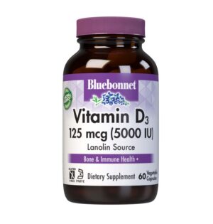 Bluebonnet Vitamina D3 5000 UI cápsulas vegetales 60 unidades kosher