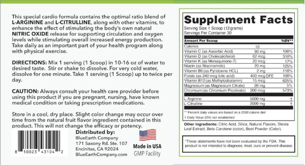 Etiqueta BlueEarth L-Arginina Citrulina