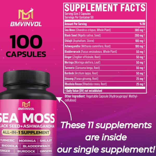 Suplemento BMVINVOL Sea Moss ingredientes en cápsulas