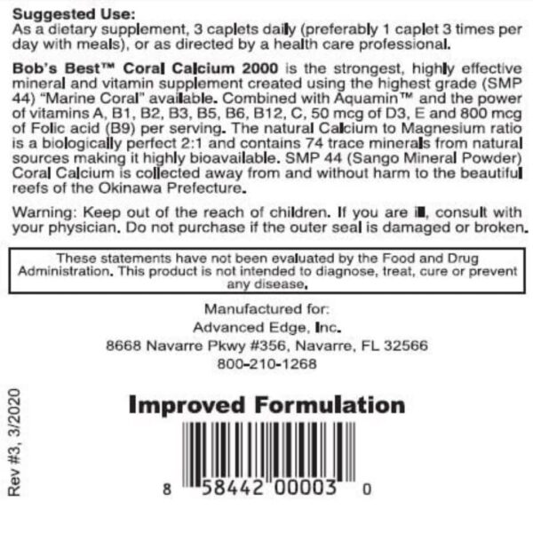 Bob's Best coral calcium cápsulas