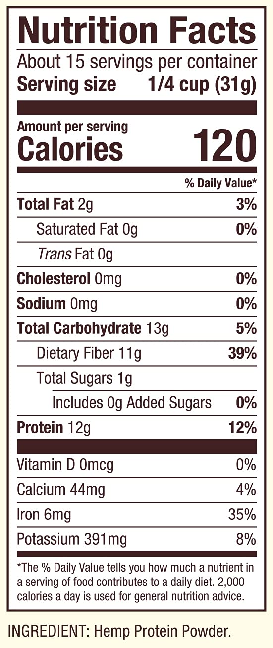 Version 1.0.0 Polvo de proteína de cáñamo en recipiente
