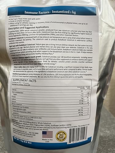 Version 1.0.0 Detalle del polvo de calostro BodyBoost para uso en suplementos