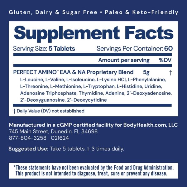 Etiqueta de PerfectAmino con BCAA y EAA