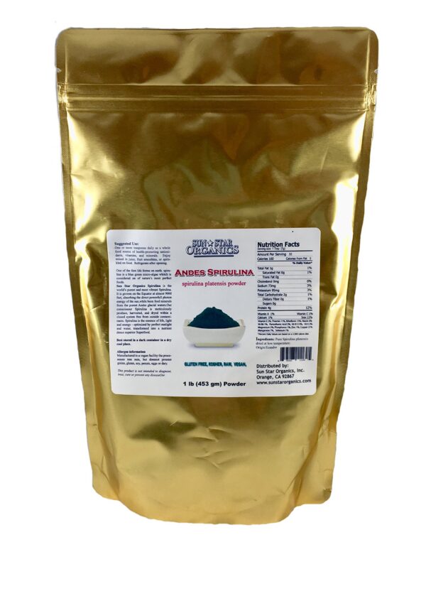 Bolsa de 1 libra spirulina Sun Star Organics superalimento verde