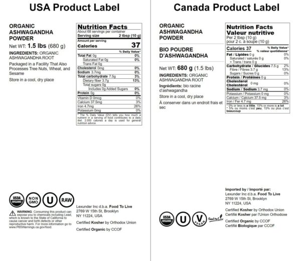 Bolsa de 24 onzas de polvo de Ashwagandha Food to Live