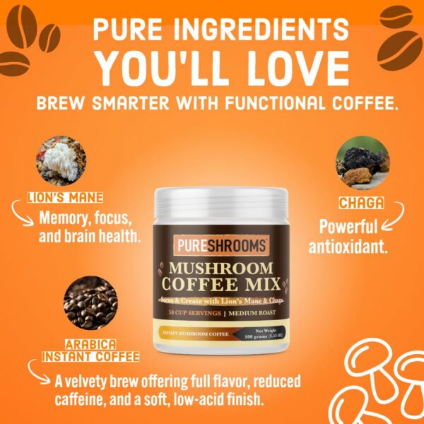 Bolsa de café instantáneo con hongos para enfoque y creatividad