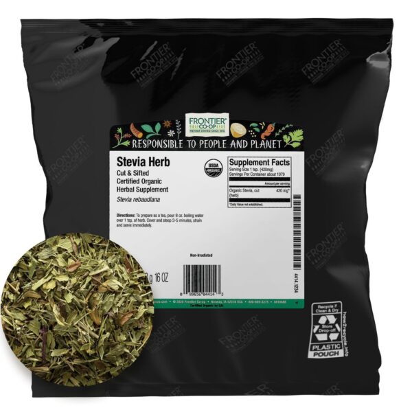 Version 1.0.0 Bolsa estevia verde corte y tamizada Frontier Co-op 1 libra