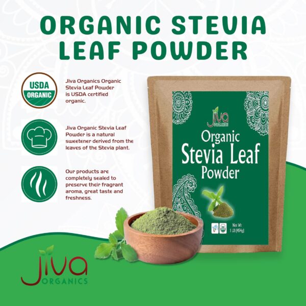 Bolsa a granel de stevia natural verde Jiva Organics 1 libra