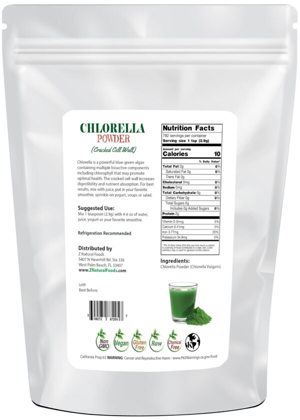 Bolsa de polvo de chlorella orgánico vegano