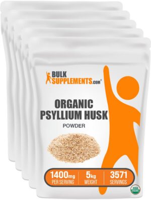 Bolsa de polvo orgánico de cáscara de psyllium BulkSupplements 5kg