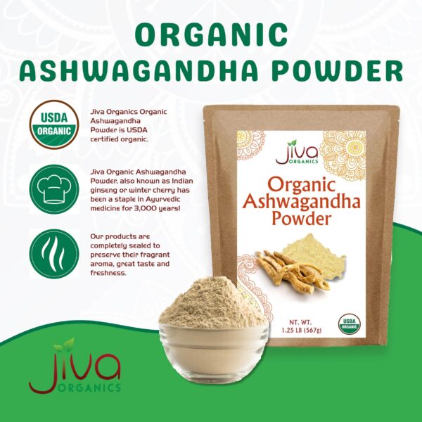 Bolsa grande de polvo de raíz de ashwagandha puro Jiva Organics