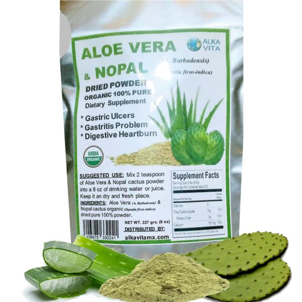 Bolsa polvo seco Aloe Vera y Nopal orgánico 8 oz