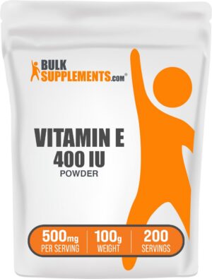 Bolsa de polvo vitamina E 400 UI BulkSupplements sin gluten