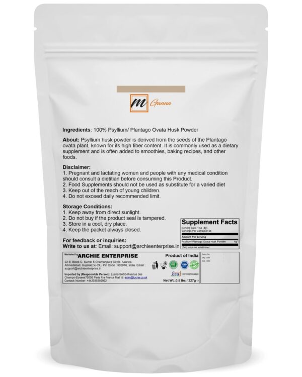 Bolsa resellable de cáscara de psyllium mGanna