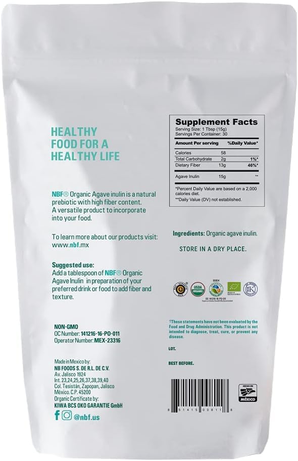 Version 1.0.0 Bolsa resellable polvo inulina de agave apoyo digestivo