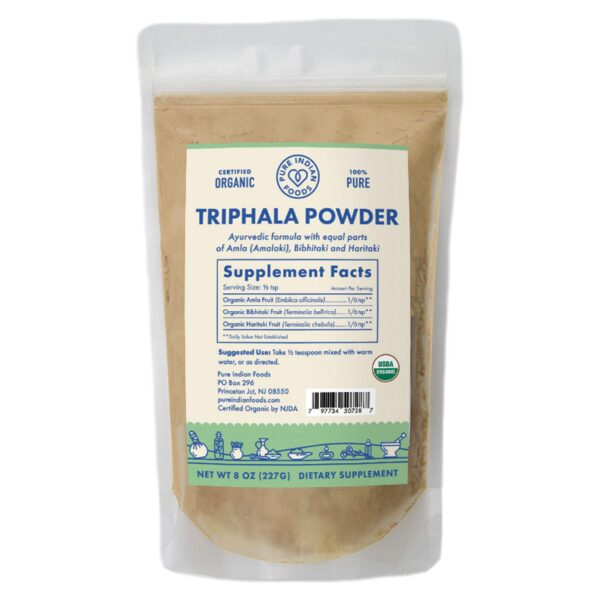 Bolsa resellable polvo orgánico Triphala PURE INDIAN FOODS 8 oz