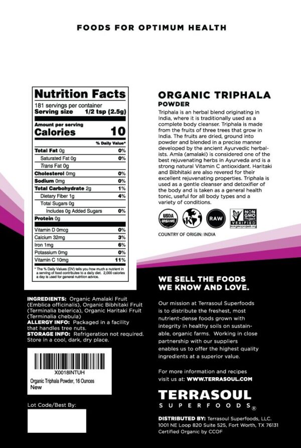 Triphala mezcla herbal ayurvédica certificada USDA orgánico