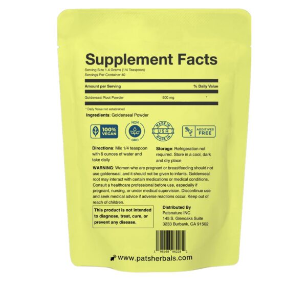 Bolsita polvo raíz Goldenseal puro 2oz Pat's Herbals