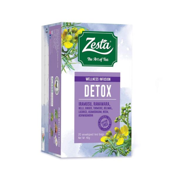 Detalle bolsita de té Zesta Wellness infusión detox natural
