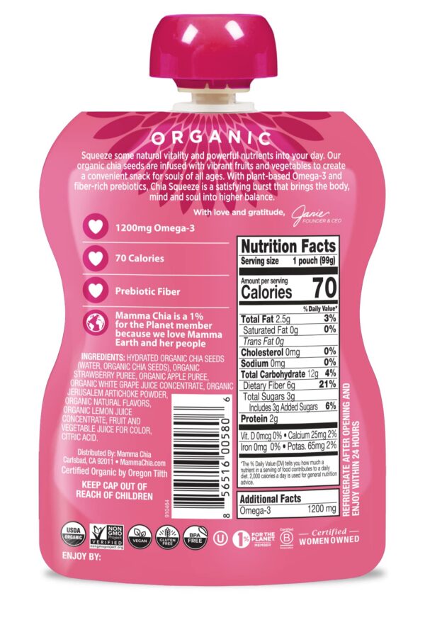 Bolsitas Mamma Chia prebióticos orgánicos sabor limonada fresa