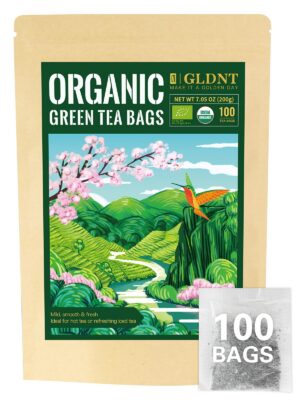 Bolsitas de té verde orgánico GLDNT 100 cuentas antioxidante natural
