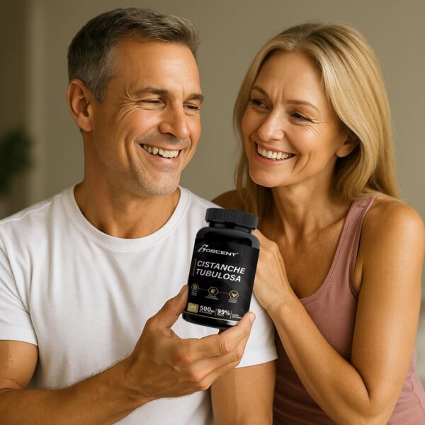 Frasco y cápsulas en toma destaca