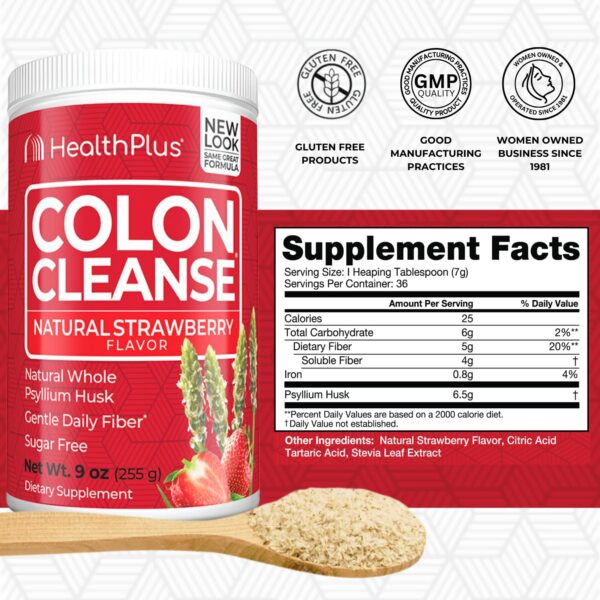Bote blanco Health Plus Colon Cleanse fibra natural psyllium