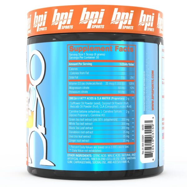 Bote BPI Sports CLA Carnitina polvo mango tropical vista lateral
