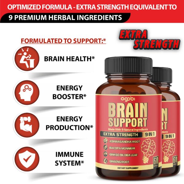 Bote con cápsulas de suplemento agobi para concentración