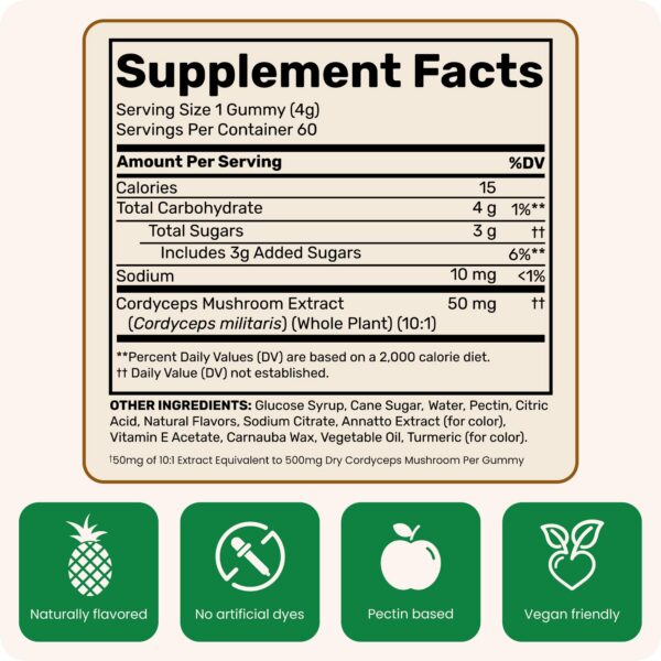 Bote abierto gomitas Fungies Cordyceps mango piña para resistencia