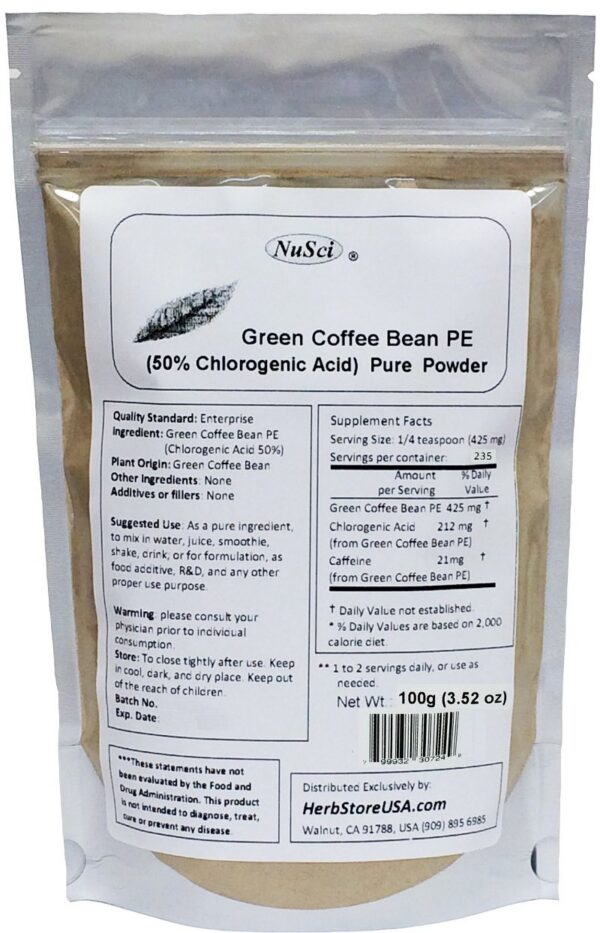 Bote polvo extracto café verde NuSci lado derecho